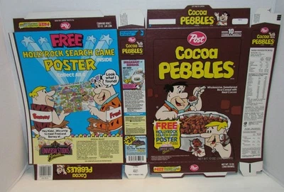 1992 Post Cocoa Pebbles Cereal Box , Hollyrock Search Game Poster, Mint Box Flat - Image 1 of 3