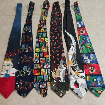 Corbatas de cuello Looney Tunes para hombre coloridas poliéster seda, vintage años 90, lote de 6 Foto 1 de 4