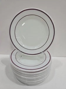 8 Vintage Pyrex Burgundy Band Stripe 6 3/4" Bread And Butter Plates Free S&H - Picture 1 of 3