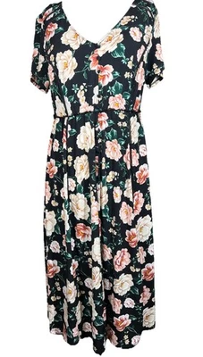 Floral Casual Dress Torrid Size 1 Women’s Size 1X Black With Flowers Y2K Vibes - Image 1 of 4