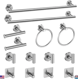14-teiliges Badezimmerbeschläge-Set aus gebürstetem Nickel - Handtuchhalter, Haken & Halter - Bild 1 von 5