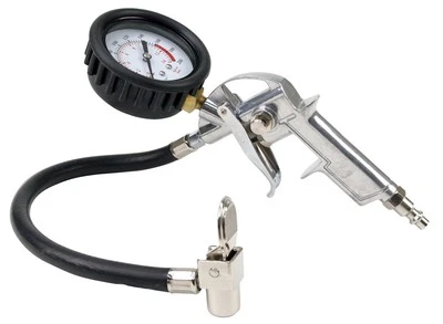 Silver Tire Inflation Gun with 25 White Face Gauge and Rubber Hose 200PSI — 第 1/4 张图片