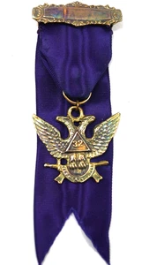 Scottish Rite 32nd Degree Pin Ribbon Double Eagle Antique Freemason RARE B122E - Picture 1 of 8