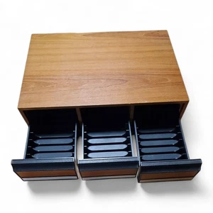 Vintage 3 Drawer Holds 36 Audio Cassette Tape Storage Holder Case Wood Grain - Picture 1 of 8