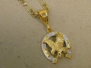 Herren 2 Ton Gold und Rhodiniert Adler Hufeisen Charm & Figaro Kette Set - Bild 1 von 7
