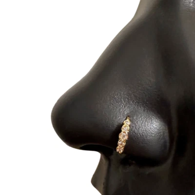 Обруч для носа с 5 камнями бриллиантами, минималистская хирургическая сталь, гипоаллергенный - Изображение 1 из 3