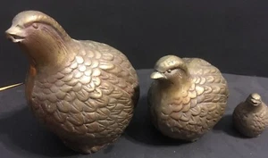 Vintage Brass Quail / Partridge Family Figurines Paperweights Set of 3 - Picture 1 of 4