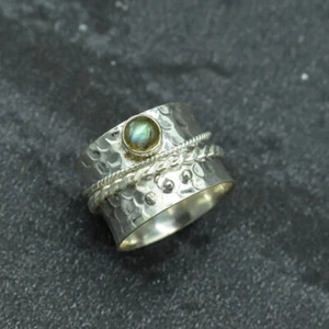 Labradorite Spinner Anello 925 Argento Sterling Meditazione Artigianale Boho - Foto 1 di 11