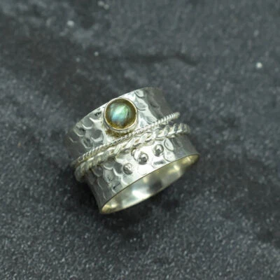 Labradorite Spinner Anello 925 Argento Sterling Meditazione Artigianale Boho - Immagine 1 di 4