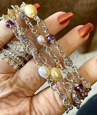 💜Michael Dawkins Sterling Bracelet Multi-Strand Pearl Toggle Bracelet 7.5” - Image 1 of 3