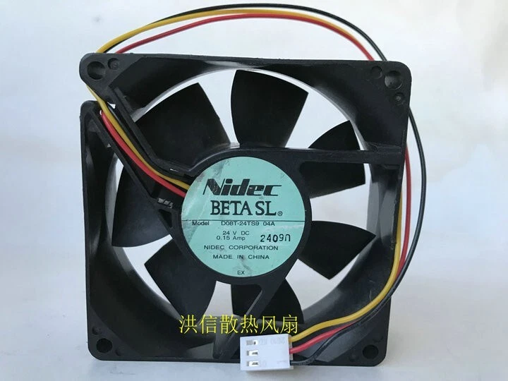 Nidec 8025 D08T-24TS9 04A 24V 0.15A 80mm 3-wire converter cooling fan - Image 1 of 4
