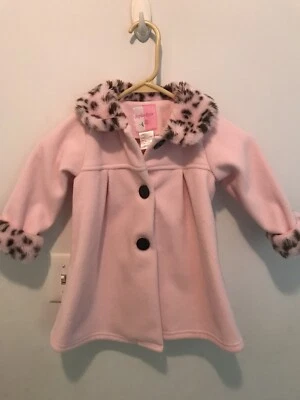 Baby Girl Sophie Rose Pink Coat W/ Leopard Trim At Collar & Cuffs Size 24 Months - Image 1 of 4