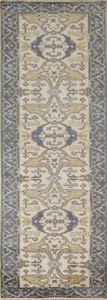 Ivory/ Blue Oushak Indian Narrow Runner Rug 2' 6" x 9' 9" Handmade Hallway Rug - Picture 1 of 12