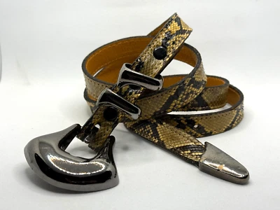 Vintage Apple Acc. of N.Y. Tan & Black Snakeskin Belt Medium, Silver Buckle - Image 1 of 4