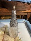 Antique Hobnail Cut Perfume Bottle With Silver Floral Trace Top,glass Top Repair
