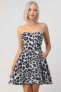 SEÑORAS ANIMAL LEOPARDO Formal Dama de honor Baile de graduación VESTIDO CORTO Talla S M L 256 - Imagen 1 de 8