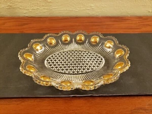 Piatto porta caramelle ovale Manhattan vetro pressato primi americani vetro USA - Foto 1 di 6