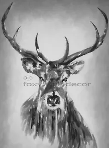 Canvas Art Painting stag deer moose grey black Print - Picture 1 of 3