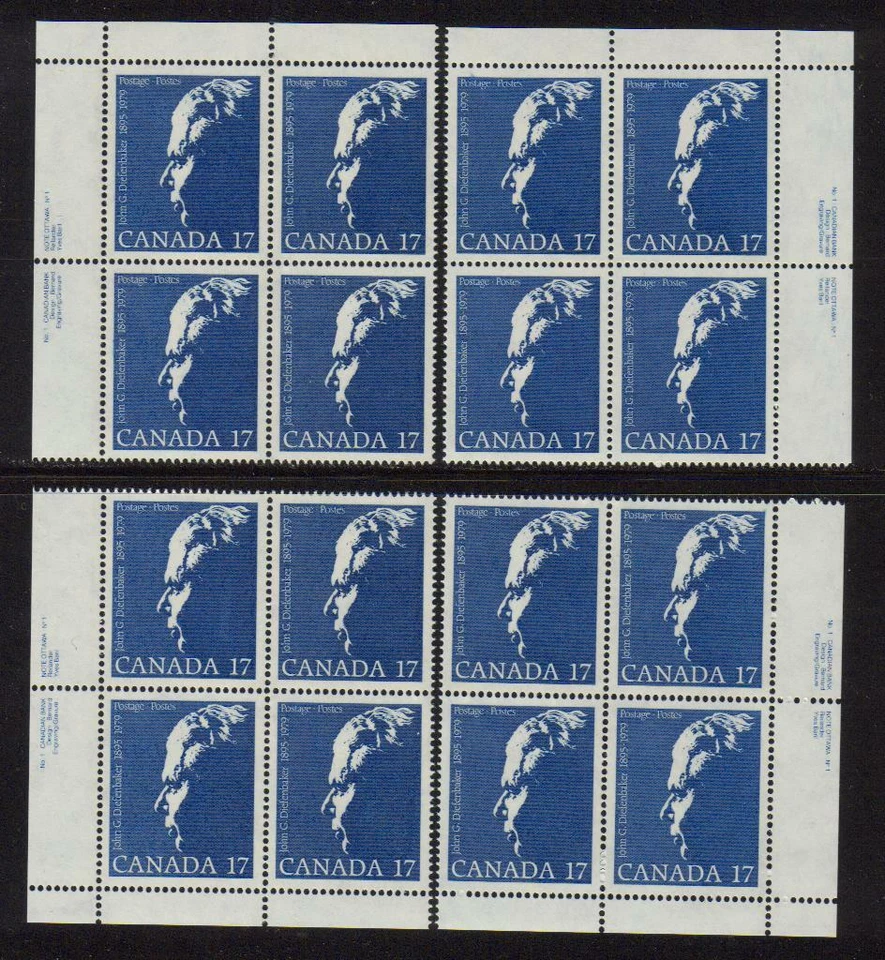 1980 Canada SC# 859 - John Diefenbaker - Set of 4 Plate Blocks M-NH Lot # 2962 - Image 1 of 1