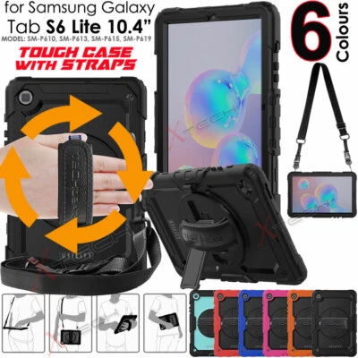 TECHGEAR For Samsung Tab S6 Lite P610 P620 Tough Rugged Hand & Shoulder Strap Stand Case
