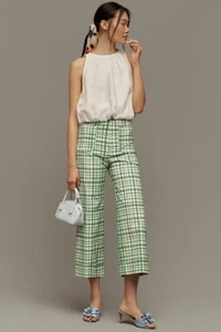 Anthropologie Maeve 28 The Colette Cropped Wide-Leg Pants Green Plaid NWT - Picture 1 of 5