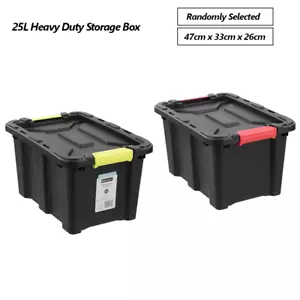 25L Heavy Duty Storage Box Black Crate Container Plastic Bins Organiser Tub - Picture 1 of 6