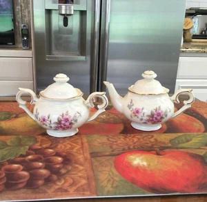 Ceramic Cream and Sugar Set Purple Pink Yellow Flowers NOT Food Safe Decor Only - Picture 1 of 3