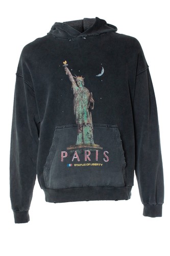 BALENCIAGA Paris Liberty Distressed Felpa con Cappuccio in Pile Uomo Grigio L