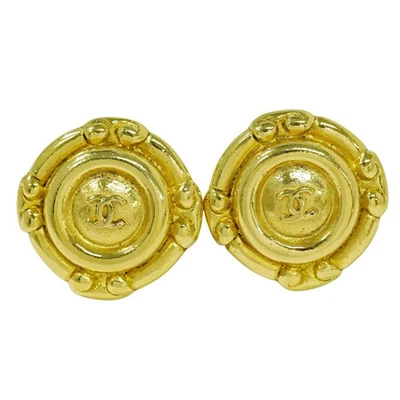 CHANEL CC Gold Plated Round Earrings Clip - Bild 1 von 4