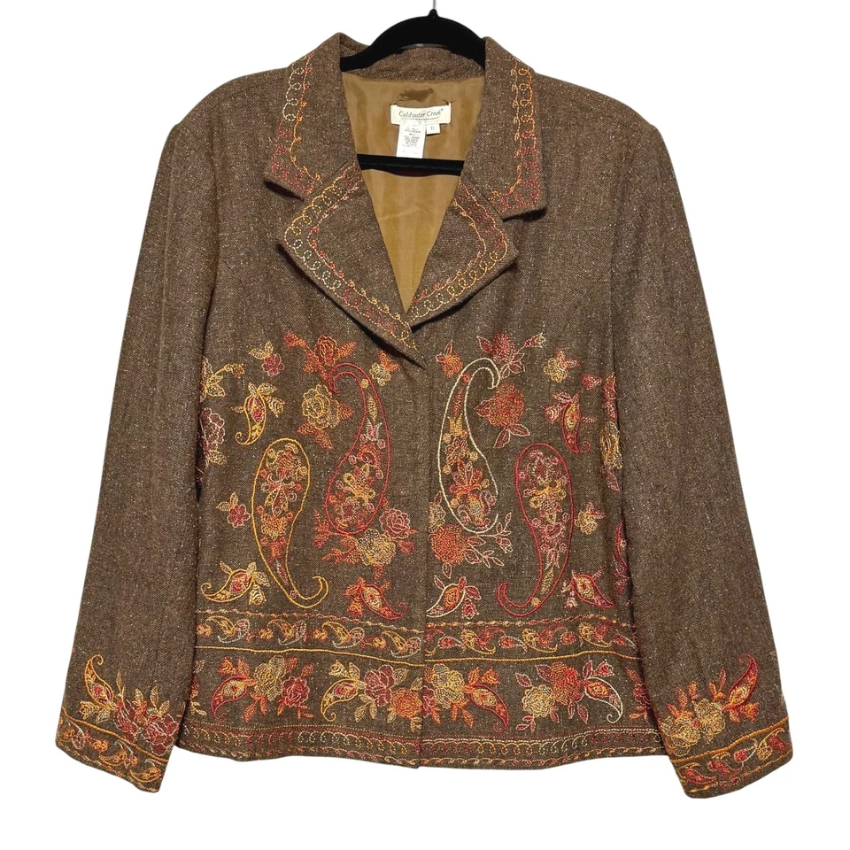 Blazer De Colección Coldwater Creek Mezcla de Lana Tweed Tapiz Para Mujer XL Bordado Artístico Foto 1 de 4