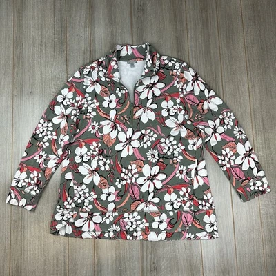 Pullover T by Talbots 1/4 Cremallera Talla Grande 2X Floral Magnolia Bolsillos Atletismo Foto 1 de 4