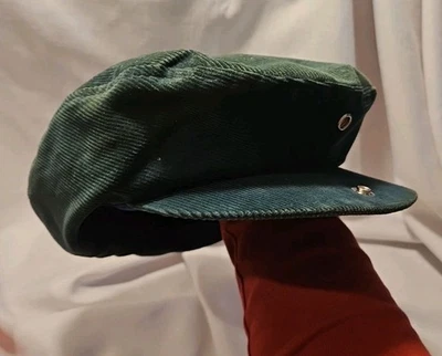 Vtg 1970's Corduroy Dark Green Scully Newsie Cap HATTERDASERY SEATTLE - Изображение 1 из 4