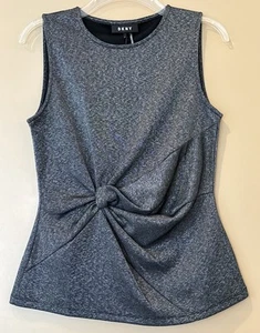 DKNY Neu mit Etikett Metallic ärmelloses Top schwarz silber geraffter Stoff vorne Gr. Small - Bild 1 von 14