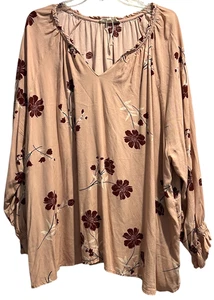 C&C California Top Plus Size 3X Long Sleeve V Neck Pink Floral Boho New NWOT - Picture 1 of 7