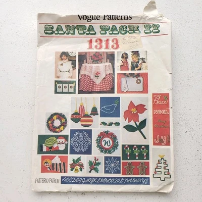 Paquete de 2 patrones de costura con motivo bordado navideño Vogue 1313 Papá Noel vintage años 70 Foto 1 de 4