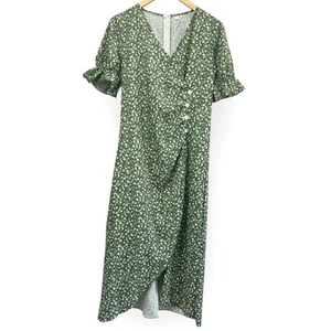 SHEIN Green Floral Wrap Front Maxi Dress Size Medium Romantic Cottage Bohemian - Picture 1 of 6