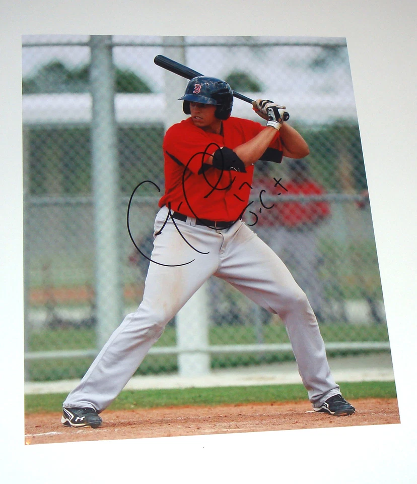 红袜队密尔沃基酿酒商加林·塞奇尼签名 8 x 10 击球红色球衣正品认证 — 第 1/1 张图片