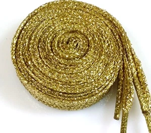 1 x Pair Gold Glitter Shoelaces Flat Shoe Laces 1.1 mtrs - Picture 1 of 1