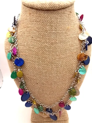 Lia Sophia 21" Long Colorful Dyed Shell Disc Necklace on Silver Tone Chain - Image 1 of 4