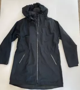 ATHLETA Cloudburst Black Hooded Rain Coat Jacket Womens M - Picture 1 of 21