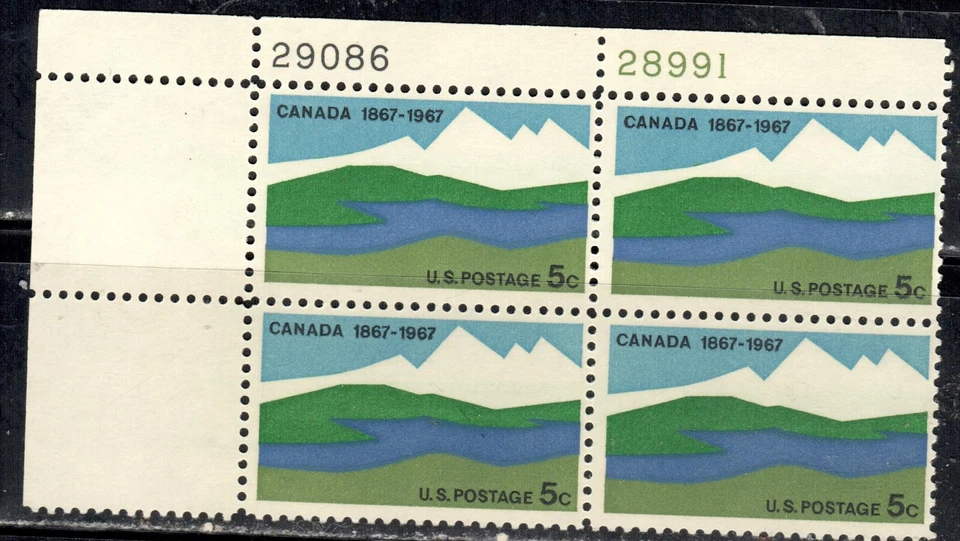 #1324 1967 5-cent Canada Centenary block of 4 with plate# MNH - Image 1 of 1