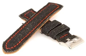 Correa de reloj de diseño denim Fashin, acolchada negro-rojo 18 mm - Imagen 1 de 3