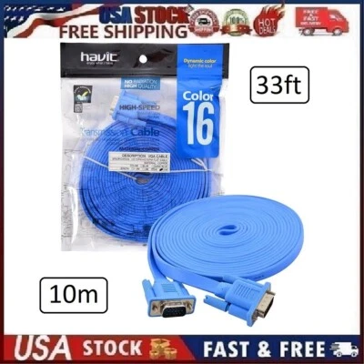 Havit High Quality VGA to VGA Cable, 10M/33ft Male to Male VGA Video Cable Blue - Image 1 of 4