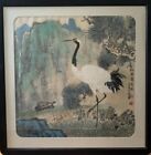 Vintage Chinese Hand Color Painting CRANE AND TURTLE with Artist's Cypher Signed