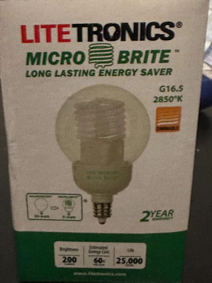 LITETRONICS 5W CLEAR G16.5 SPIRAL GLOBE  CANDLABRA BASE  (BOX OF 4) - Image 1 of 4