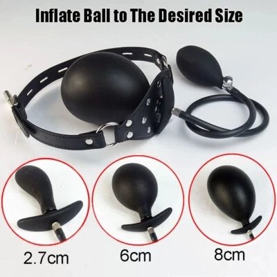 Inflatable Big Dildo Open Mouth Gag Oral Fixation Leather BDSM Bdsm Bondage US - Image 1 of 4