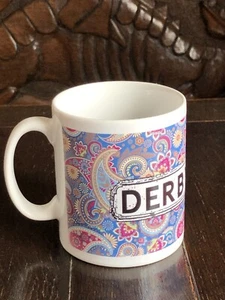 Derbyshire England Paisley Pattern Mug Cup Street Sign Address Bright Colours - Picture 1 of 8
