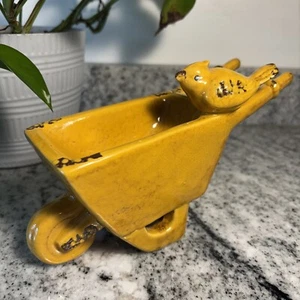 Home decoration-Farmhouse Yellow Bird Wheelbarrow Planter Ceramic Decor - Picture 1 of 9