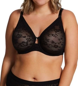 Curvy Couture BLACK HUE No-Show Lace Unlined Underwire Bra, US 36DDD, UK 36E - Picture 1 of 4