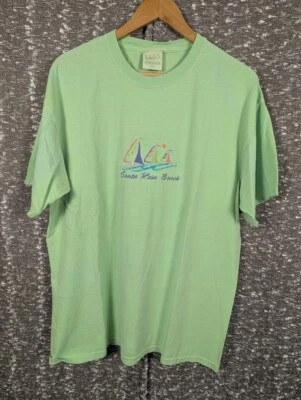 Vintage B.A.G.S. Camisa Bordada Santa Rosa Beach Florida Verde Manga Corta Foto 1 de 4